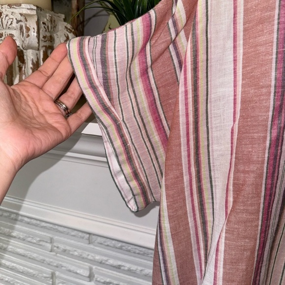 Lucky Brand Short Sleeve Striped Button Down Top Size XXL Like New Pink Tan - Picture 4 of 6